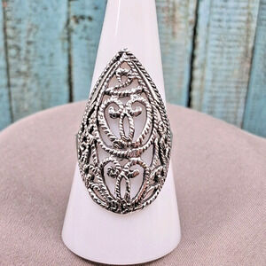 Sterling Silver Filigree Ring size 8.5 Teardrop Shape Southwestern Style